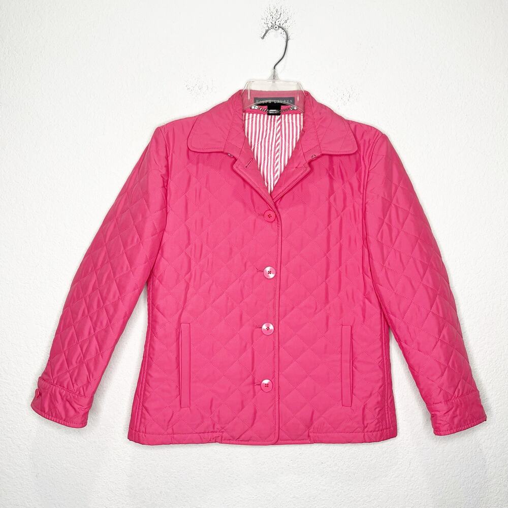 Ralph Lauren Black Label Diamond Quilted Pink Jacket Coat Preppy Equestrian
